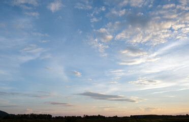 Wall Mural - colorful sunset and sunrise with clouds.blue and orange color of nature.many white clouds in the blu