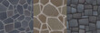 Textures of stone floor and wall for game background. Vector cartoon seamless patterns of top view of pavement or square with cobblestones and granite blocks in concrete