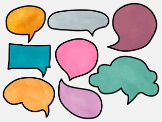 Poster - doodle set of comic speech bubbles. watercolor bubble background clip art. vector illustration