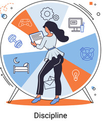 Fototapete - Self discipline and motivation concept. Time management, self organization, self control, target. Project management, planning, implementation deadlines and process control, operational discipline