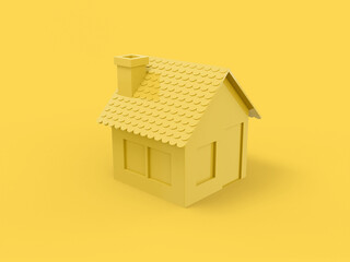 Poster - Yellow mono color house on yellow solid background. Minimalistic design object. 3d rendering icon ui ux interface element.