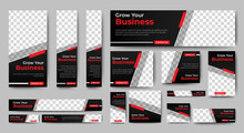 Set Of Corporate Web Banners Of Standard Size With A Place For Photos. Vertical, Horizontal And Square Template.