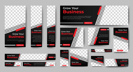 set of corporate web banners of standard size with a place for photos. vertical, horizontal and squa