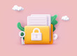 © Olesia_g - Folder lock icon. Data security and privacy concept. Safe confidential information. Concept for web page, banner, presentation, social media, documents, cards, posters. 3D Web Vector Illustration.