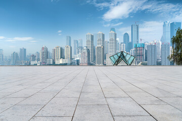 Canvas Print - Empty square and Chinese modern city buildings background