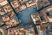 Italy, Tuscany, Florence, Droneview Of Piazza Della Signoria Square
