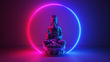 3d Rendered Illustration Of A Neon Style Buddha Statue