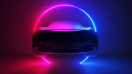 3d rendered illustration of a neon style sports car