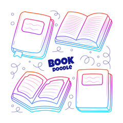 Fototapete - Book doodle element with hand drawn gradient outline style