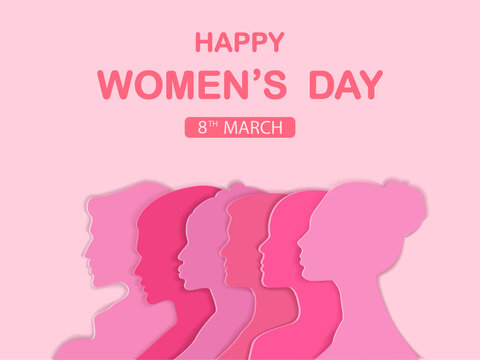Women's Day banner or greeting card with womens faces .Mothers Day. Greeting card for 8 March.For brochures, postcards, tickets, banners.Womens History Month.