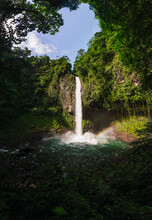 Idyllic La Fortuna Waterfall On Sunny Day, Costa Rica