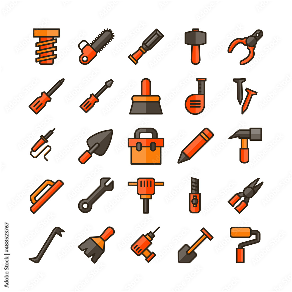 Carpenter icon set vector flat line for website, mobile app ...