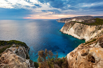 Wall Mural - Zakynthos in Greece, Keri cliffs and Ionian sea at sunset