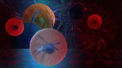 Wall Mural - 3d illustration - Animation of a damaged and disintegrating cancer cell