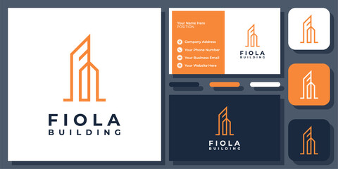 Sticker - Initial Letter F Building Apartment Construction Real Estate Vector Logo Design with Business Card