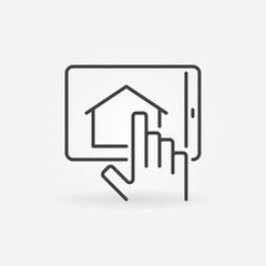 Poster - Tablet with House line icon. Vector Real Estate online concept sign