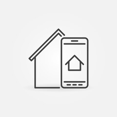 Poster - Smartphone with House linear icon - Online Real Estate mobile App