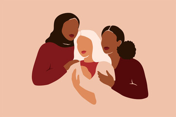 young mother surrounded with her friends. female community support single mother with her baby. wome