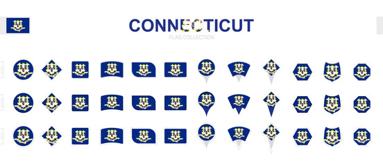 Wall Mural - Large collection of Connecticut flags of various shapes and effects.