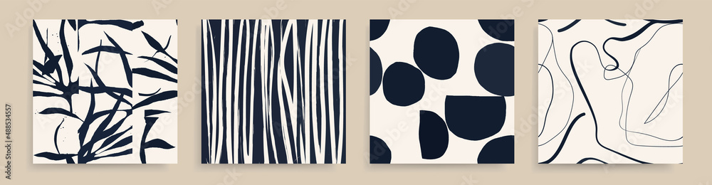 Minimalist black and white trendy abstract print set. Modern vector ...