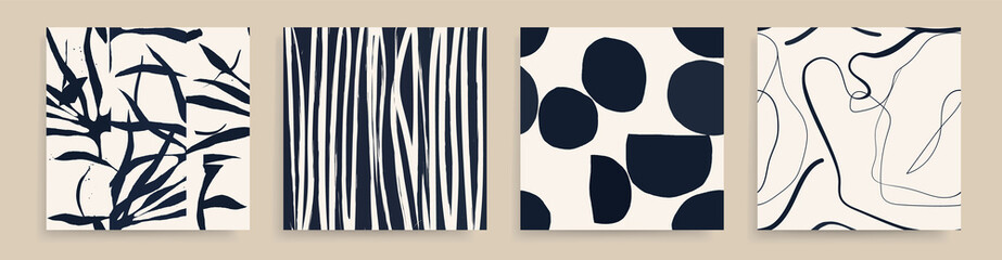 Wall Mural - Minimalist black and white trendy abstract print set. Modern vector template for design.