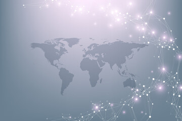 Fototapete - World map global technology networking concept. Digital data visualization. Lines plexus. Big Data background communication. Scientific illustration.