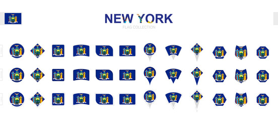 Wall Mural - Large collection of New York flags of various shapes and effects.