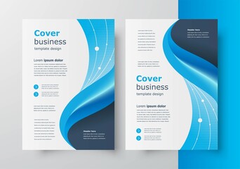 Wall Mural - Flyer Blue curves waves brochure design template business cover