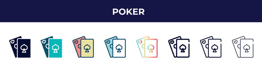 Aufkleber - poker icon in 8 styles. line, filled, glyph, thin outline, colorful, stroke and gradient styles, pok