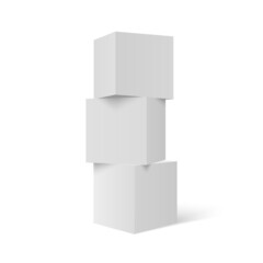 Wall Mural - Three 3D stacked cubes. Column of white cubes. Geometric shapes background.