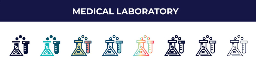 Poster - medical laboratory icon in 8 styles. line, filled, glyph, thin outline, colorful, stroke and gradient styles, medical laboratory vector sign. symbol, logo illustration. different style icons set.