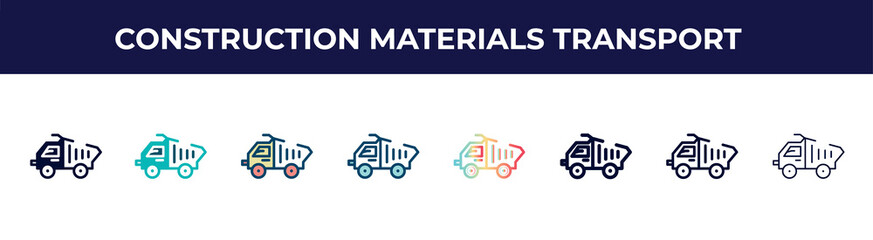 Aufkleber - construction materials transport icon in 8 styles. line, filled, glyph, thin outline, colorful, stroke and gradient styles, construction materials transport vector sign. symbol, logo illustration.