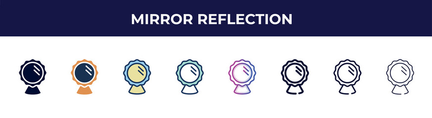 Poster - mirror reflection icon in 8 styles. line, filled, glyph, thin outline, colorful, stroke and gradient styles, mirror reflection vector sign. symbol, logo illustration. different style icons set.