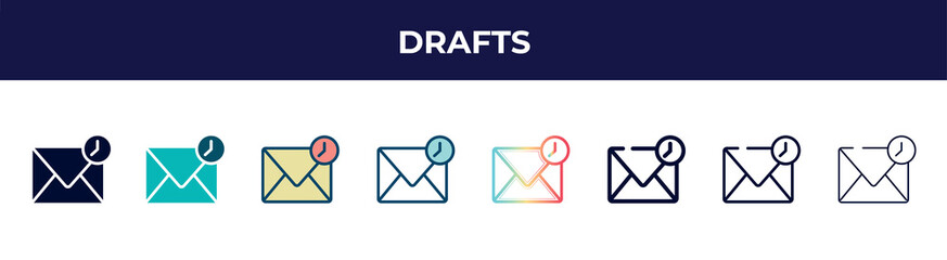 Poster - drafts icon in 8 styles. line, filled, glyph, thin outline, colorful, stroke and gradient styles, drafts vector sign. symbol, logo illustration. different style icons set.