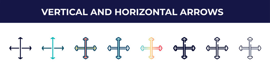 Poster - vertical and horizontal arrows icon in 8 styles. line, filled, glyph, thin outline, colorful, stroke and gradient styles, vertical and horizontal arrows vector sign. symbol, logo illustration.