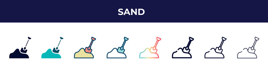 Poster - sand icon in 8 styles. line, filled, glyph, thin outline, colorful, stroke and gradient styles, sand vector sign. symbol, logo illustration. different style icons set.