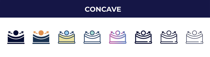 Poster - concave icon in 8 styles. line, filled, glyph, thin outline, colorful, stroke and gradient styles, concave vector sign. symbol, logo illustration. different style icons set.