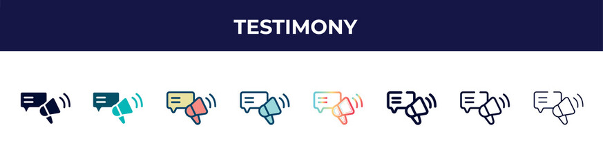 Poster - testimony icon in 8 styles. line, filled, glyph, thin outline, colorful, stroke and gradient styles, testimony vector sign. symbol, logo illustration. different style icons set.