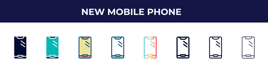 Poster - new mobile phone icon in 8 styles. line, filled, glyph, thin outline, colorful, stroke and gradient styles, new mobile phone vector sign. symbol, logo illustration. different style icons set.
