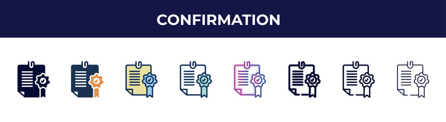 Poster - confirmation icon in 8 styles. line, filled, glyph, thin outline, colorful, stroke and gradient styl