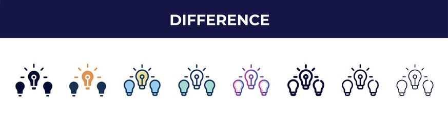 Poster - difference icon in 8 styles. line, filled, glyph, thin outline, colorful, stroke and gradient styles
