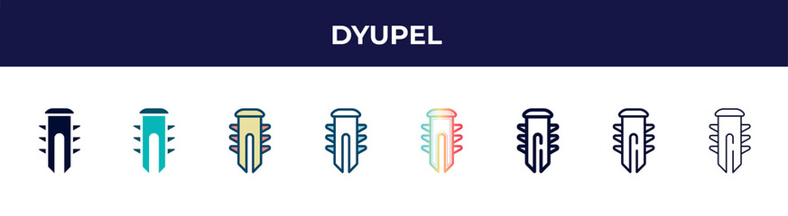 Poster - dyupel icon in 8 styles. line, filled, glyph, thin outline, colorful, stroke and gradient styles, dyupel vector sign. symbol, logo illustration. different style icons set.