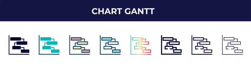 Poster - chart gantt icon in 8 styles. line, filled, glyph, thin outline, colorful, stroke and gradient style