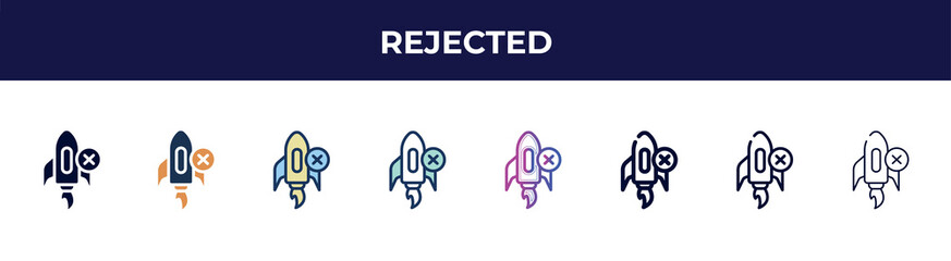 Poster - rejected icon in 8 styles. line, filled, glyph, thin outline, colorful, stroke and gradient styles, 