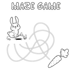 Wall Mural - Maze puzzle game for children. Outline maze or labyrinth. Find path game with rabbit.