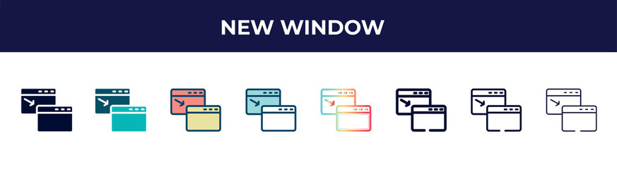 Aufkleber - new window icon in 8 styles. line, filled, glyph, thin outline, colorful, stroke and gradient styles, new window vector sign. symbol, logo illustration. different style icons set.