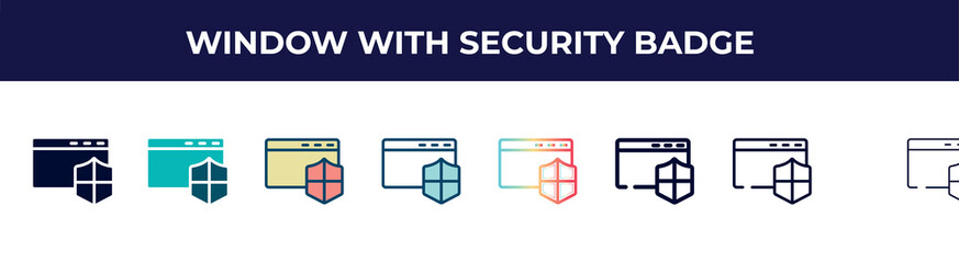 Poster - window with security badge icon in 8 styles. line, filled, glyph, thin outline, colorful, stroke and gradient styles, window with security badge vector sign. symbol, logo illustration. different