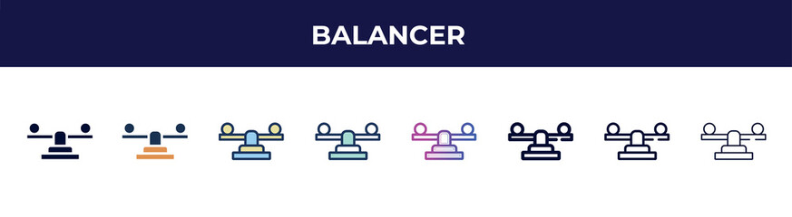 Fototapete - balancer icon in 8 styles. line, filled, glyph, thin outline, colorful, stroke and gradient styles, balancer vector sign. symbol, logo illustration. different style icons set.