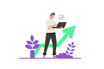 Aufkleber - Sales performance concept in flat design. Man analyzes data
