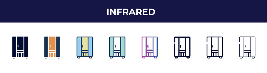 Poster - infrared icon in 8 styles. line, filled, glyph, thin outline, colorful, stroke and gradient styles, infrared vector sign. symbol, logo illustration. different style icons set.